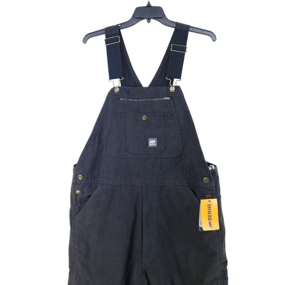 Berne Mens XL 38-40 Waist Insulated Bib Overalls Black Cotton Blend Workwear Qui - Picture 2 of 10